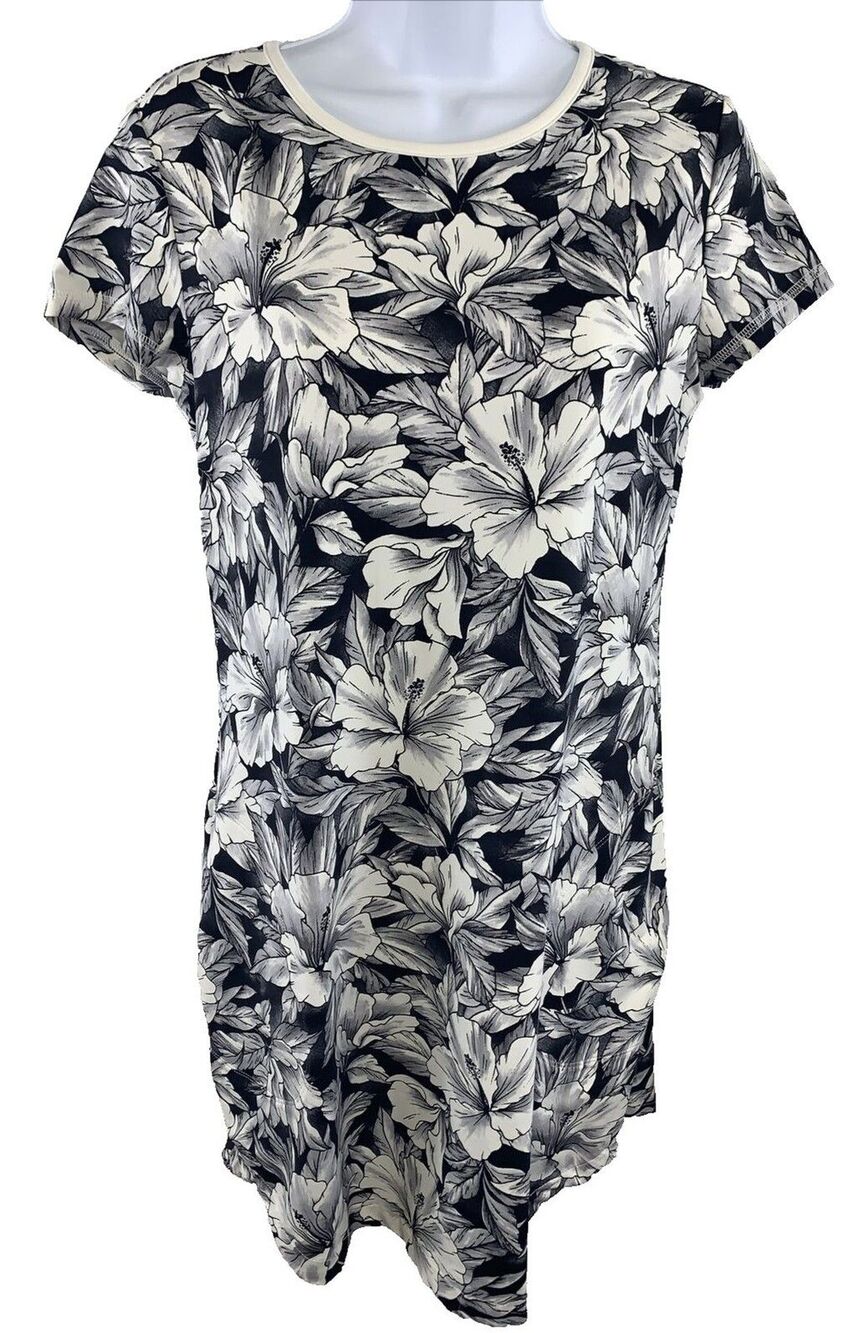 Tommy Bahama Island Zone UPF 30 Women XS Shirt Dress Black White Floral Pockets